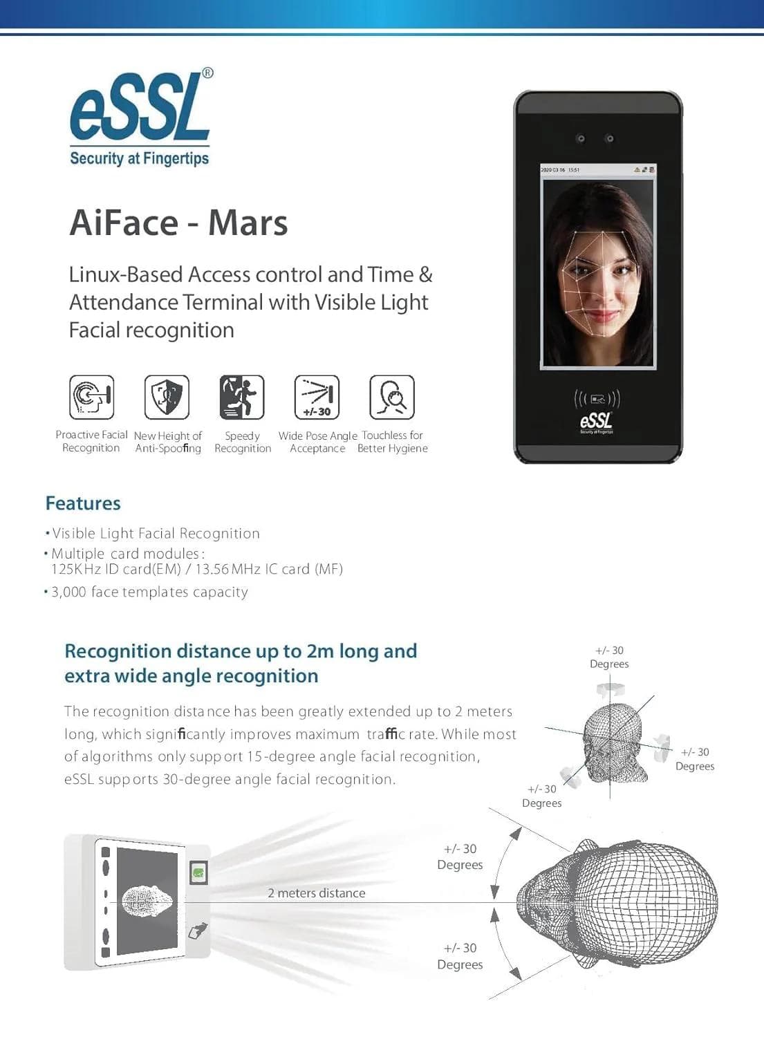 ESSL AiFace MARS + HID – Face Recognition Attendance & Access Control System - View 2
